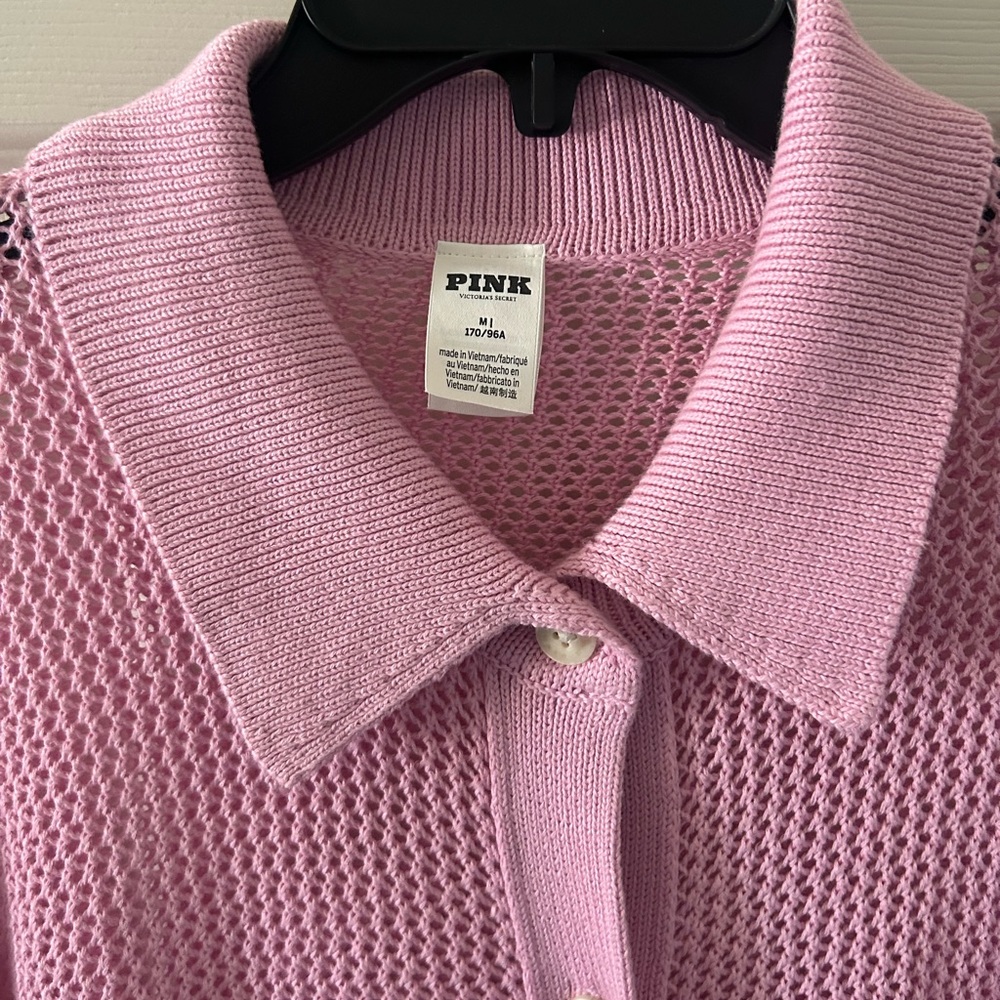PINK Victoria's Secret Light Pink Open-Weave Collared Cardigan - Picture 5 of 6